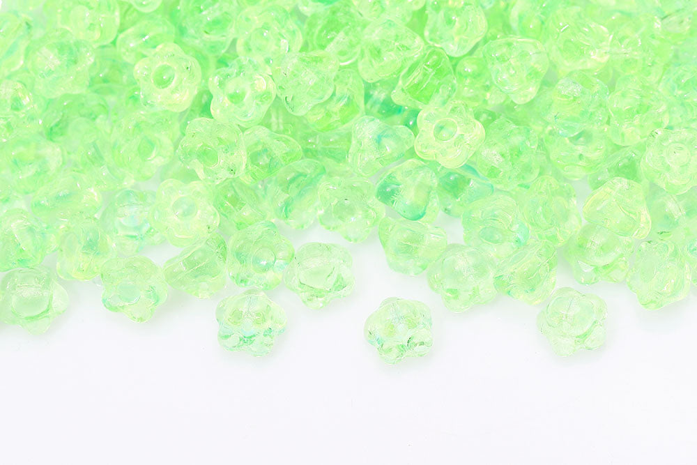 Button Flower 7mm Crystal Yellow Green Mixed 1-Hole Czech Beads