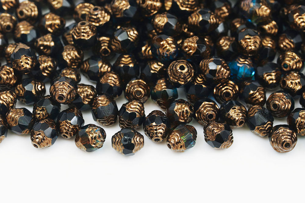 Firepolished Prop 8×6mm Blue Green Mixed Violet Luster Czech Beads