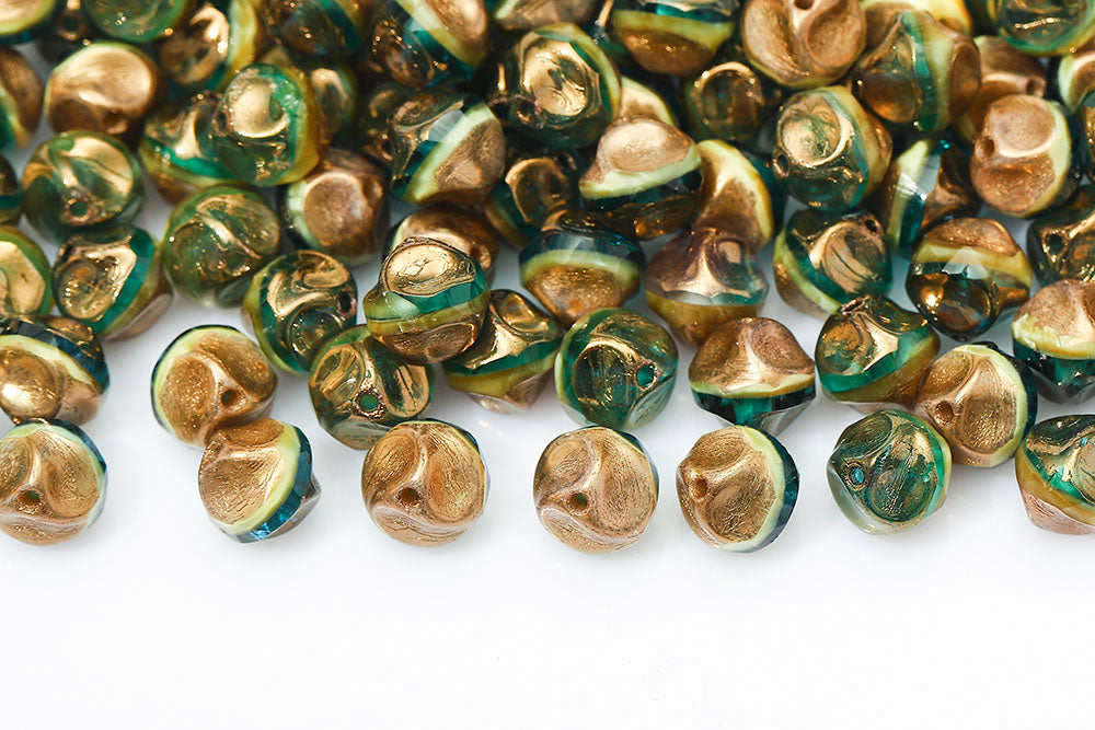 Firepolished Twisting 9mm Ivory Blue Mixed Violet Luster Czech Beads