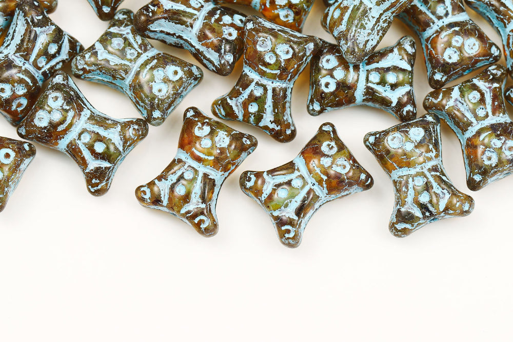 Teddy Bear 17×14mm Crystal Travertin With Blue 1-Hole Czech Bead