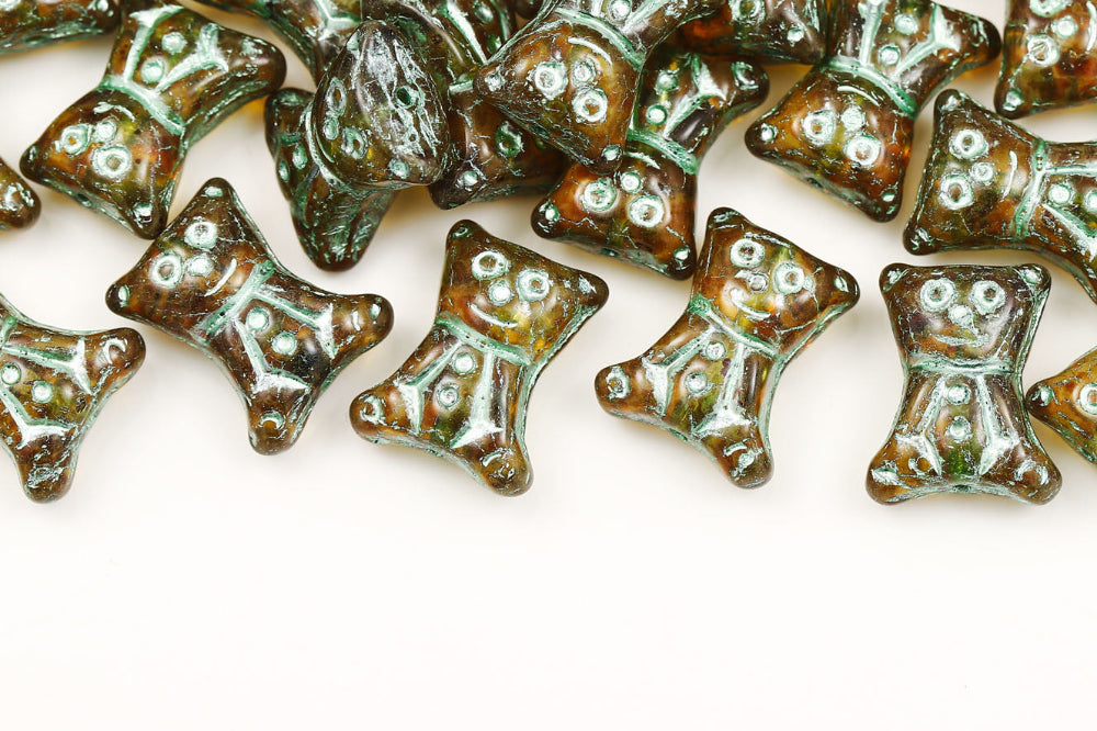 Teddy Bear 17×14mm Crystal Travertin With Green 1-Hole Czech Bead