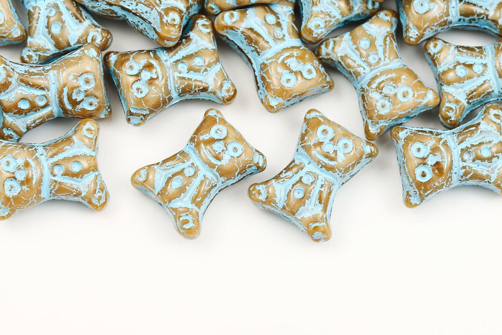 Teddy Bear 17×14mm Milk Brown With Blue 1-Hole Czech Bead