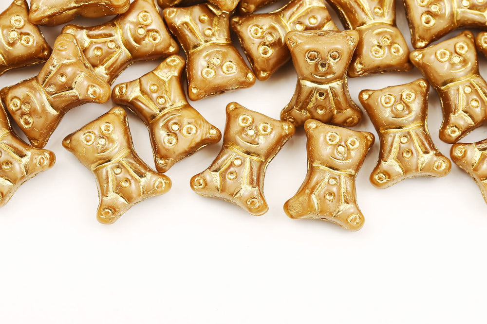 Teddy Bear 17×14mm Milk Brown With Gold 1-Hole Czech Bead