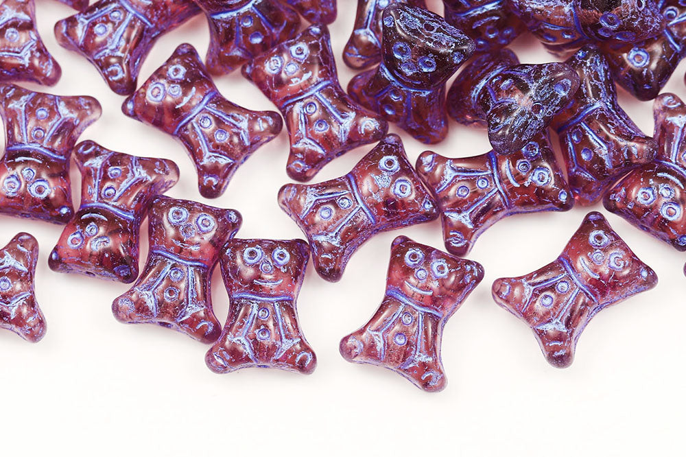 Teddy Bear 17×14mm Amethyst With Violet 1-Hole Czech Beads