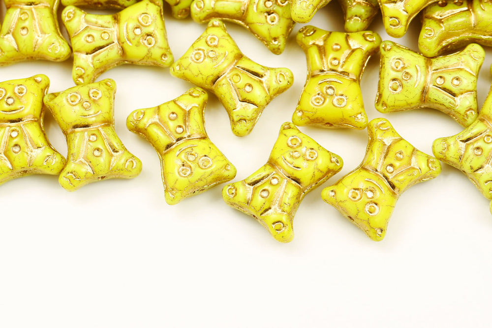 Teddy Bear 17×14mm Yellow With Gold 1-Hole Czech Bead