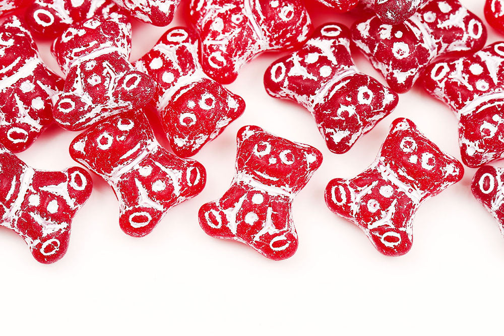 Teddy Bear 20×17mm Siam Matt With White 1-Hole Czech Beads