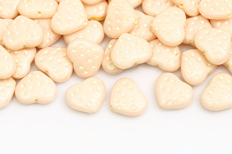 Heart 12×14mm Silk Lt.Peach With Ivory Czech Glass Beads