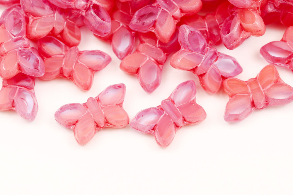 Butterfly 20x12mm Lt.Violet Rose Peach Mixed Paint Pink 1-Hole Czech Beads
