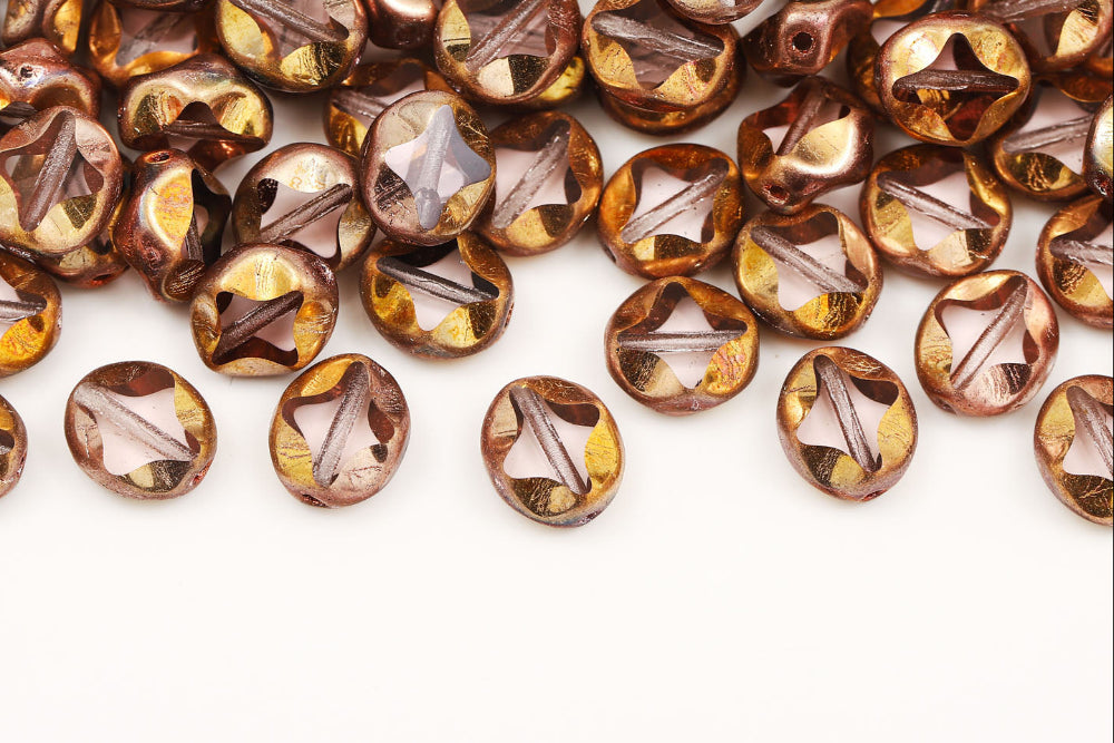 Star Oval 9×8mm Lt.Rose Capri Gold AB Full 1-Hole Czech Beads