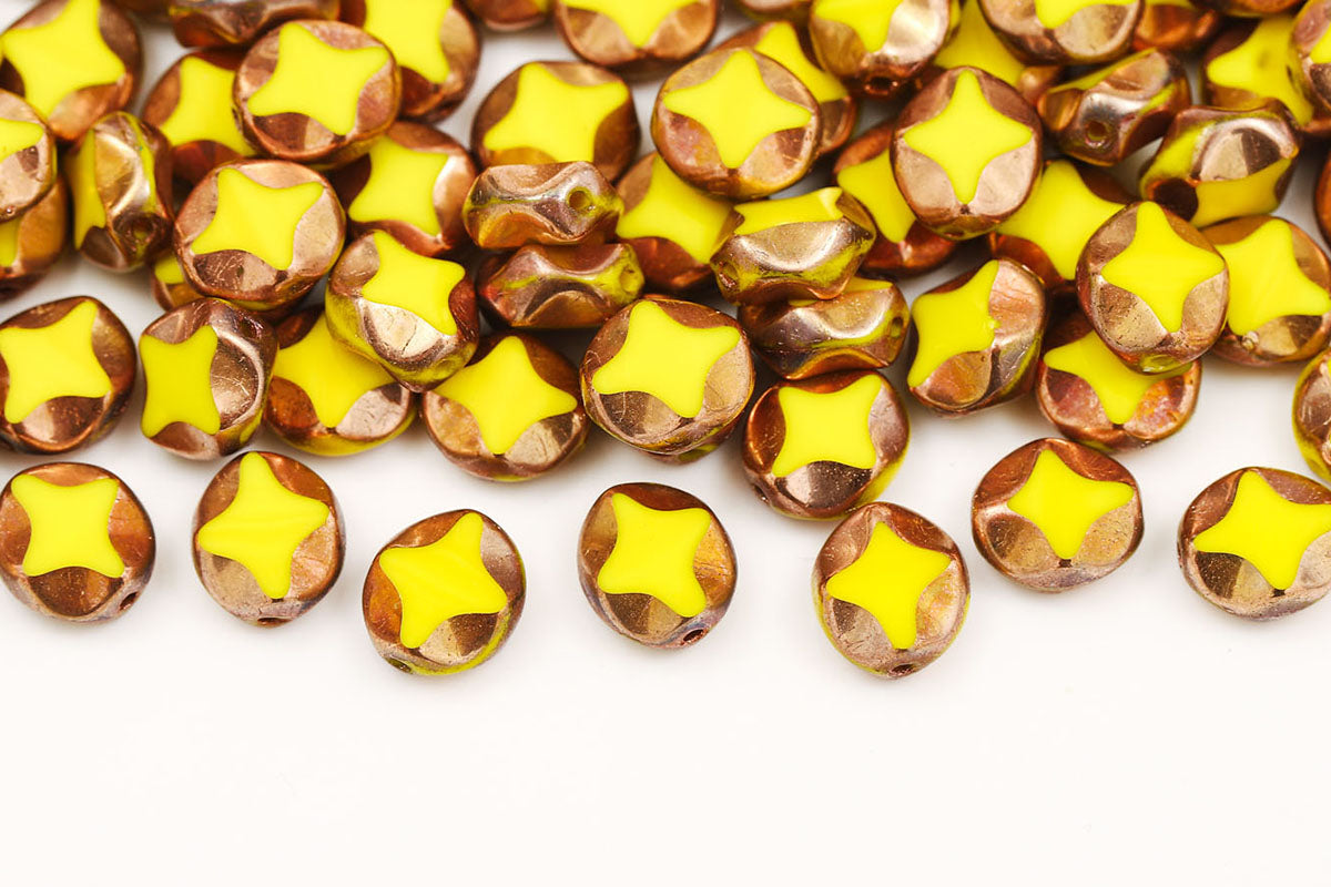 Star Oval 9×8mm Opaque Lemon Capri Gold 1-Hole Czech Beads