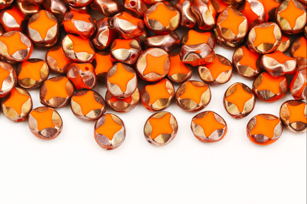 Star Oval 9×8mm Opaque Sun Capri Gold AB Full 1-Hole Czech Beads