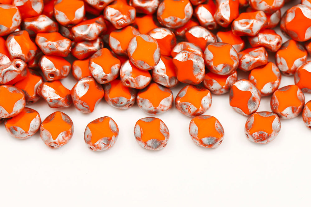 Star Oval 9×8mm Opaque Sun Silver Speckle 1-Hole Czech Beads