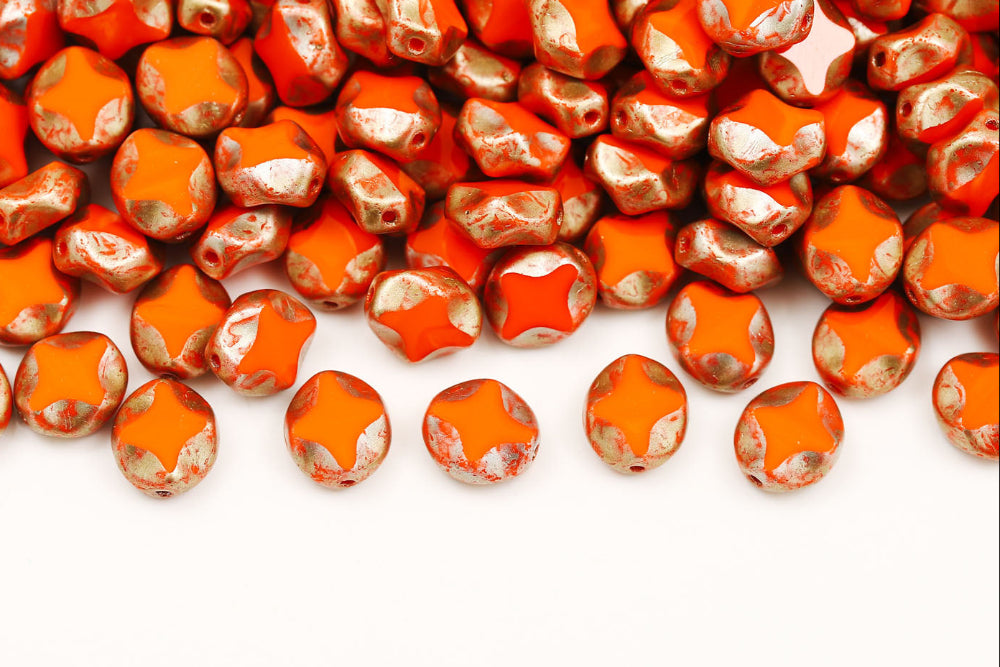 Star Oval 9×8mm Opaque Sun Gold Speckle 1-Hole Czech Beads