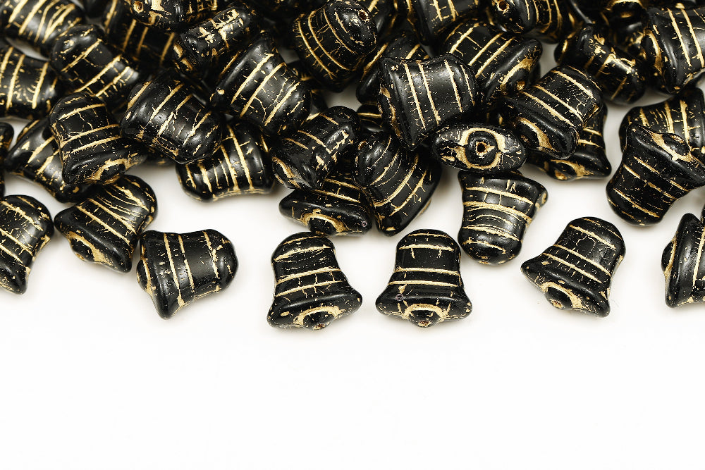 Bell 14×13mm Jet With Gold 1-hole Czech Beads