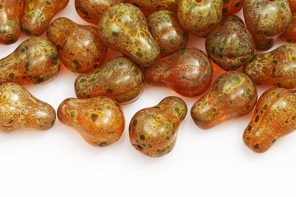 Pear 17×12mm Amber Travertin 1-Hole Czech Beads