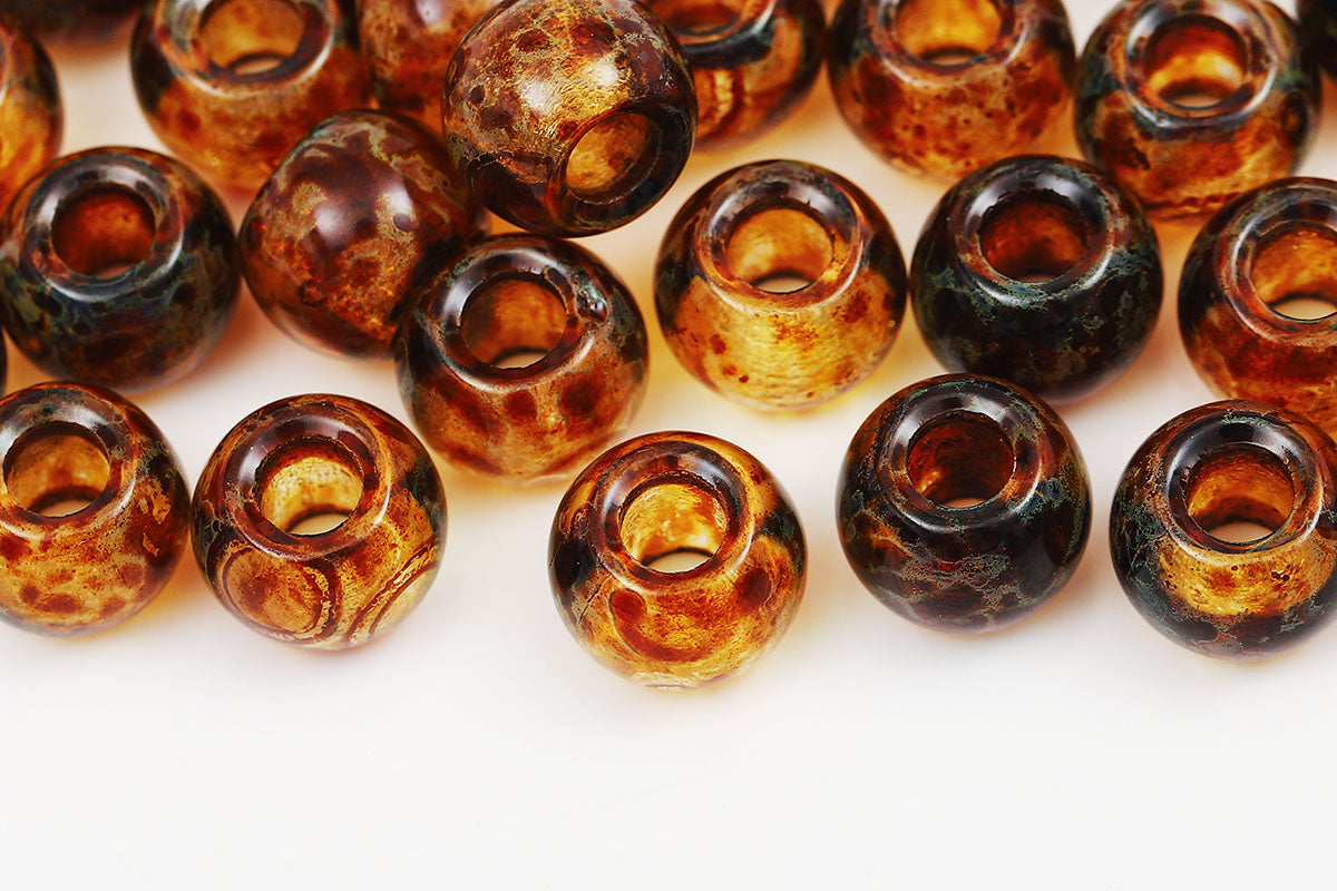 Round 12mm Crystal Travertin Large Hole Czech Beads