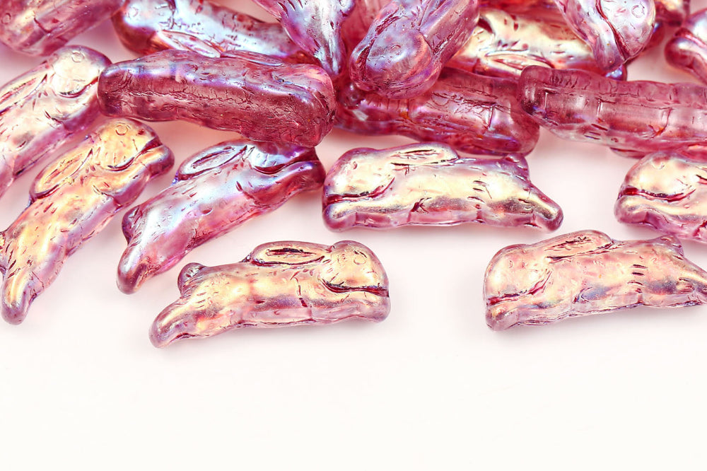 Bunny 23×7mm Crystal Fuchsia AB 1-Hole Czech Beads
