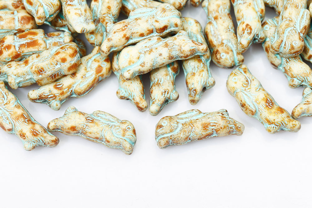 Bunny 23×7mm Alabaster Travertin With Blue 1-Hole Czech Beads