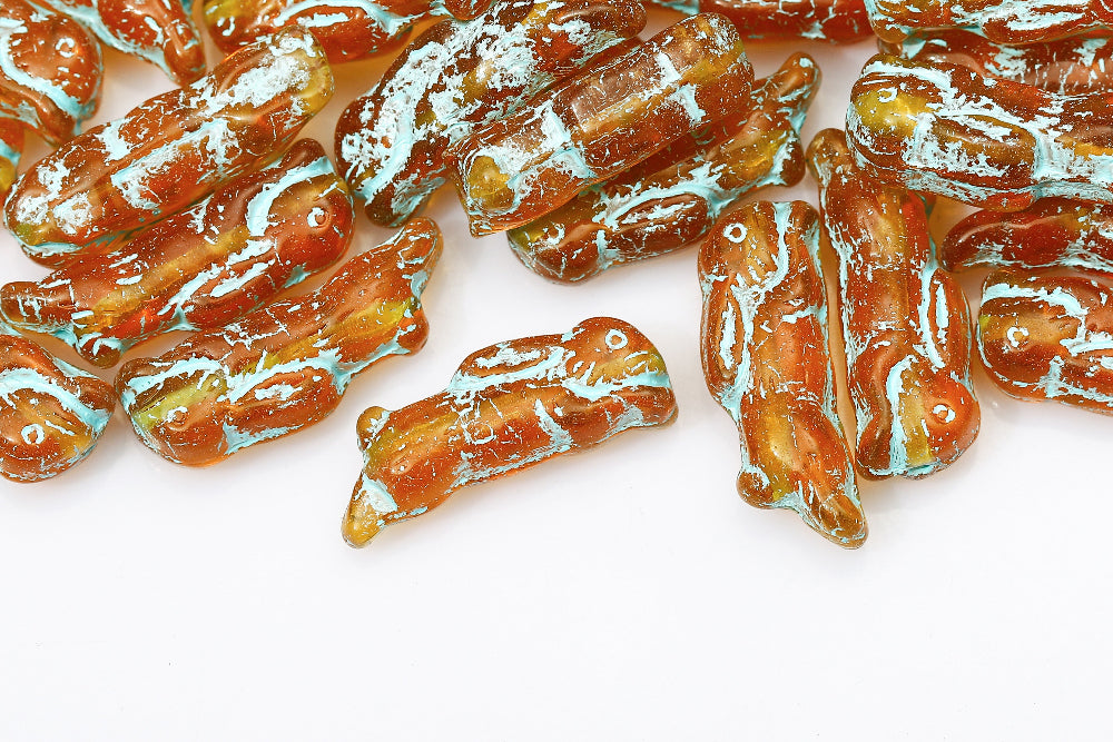 Bunny 23×7mm Topaz With Blue 1-Hole Czech Beads