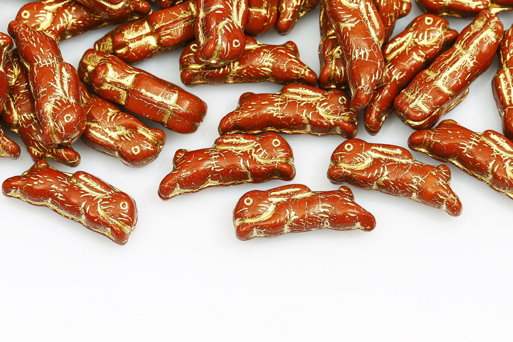 Bunny 23×7mm Opaque Chocolate With Gold 1-Hole Czech Beads