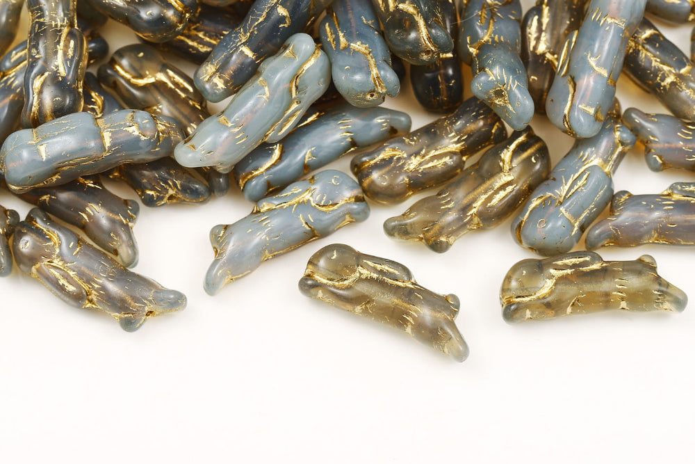 Bunny 23×7mm Opal Gray With Gold 1-Hole Czech Beads
