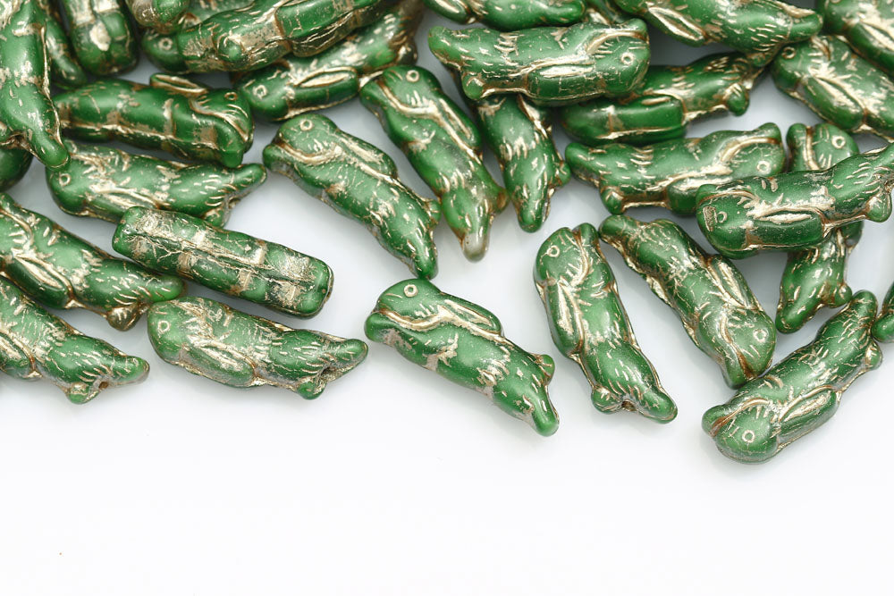 Bunny 23×7mm Opaque Milk Green With Rose Gold 1-Hole Czech Beads