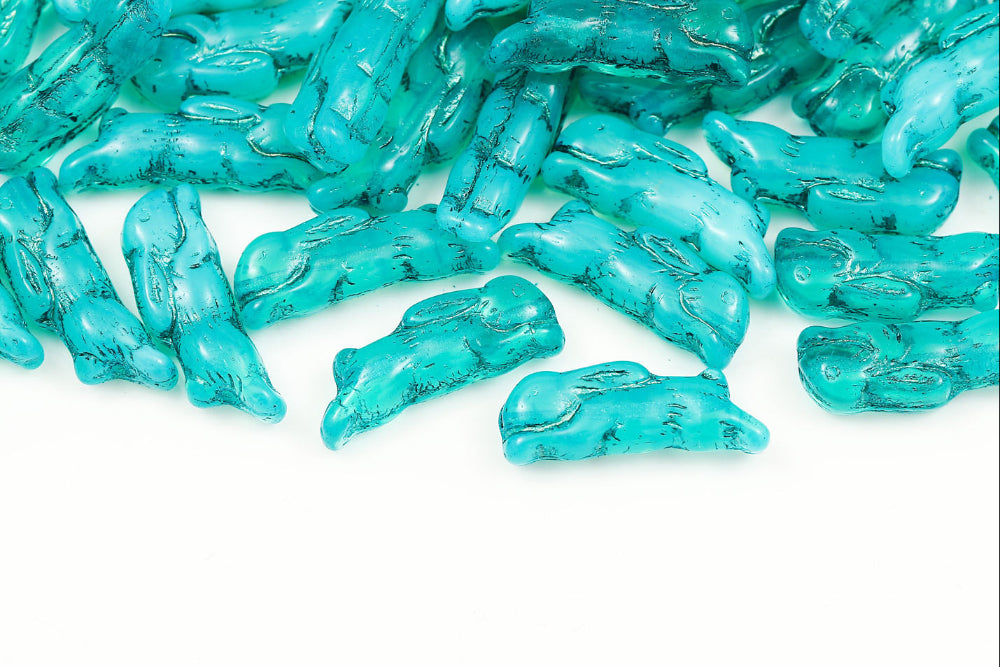 Bunny 23×7mm Opal Green Blue With Indicol 1-Hole Czech Beads