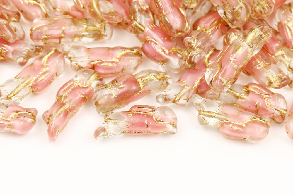 Bunny 23×7mm Crystal Rose Mixed With Gold 1-Hole Czech Beads