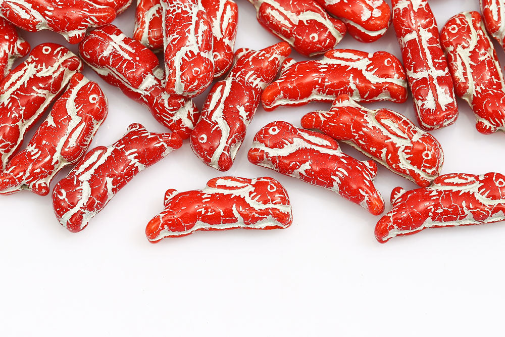 Bunny 23×7mm Opaque Red Mixed With White 1-Hole Czech Beads