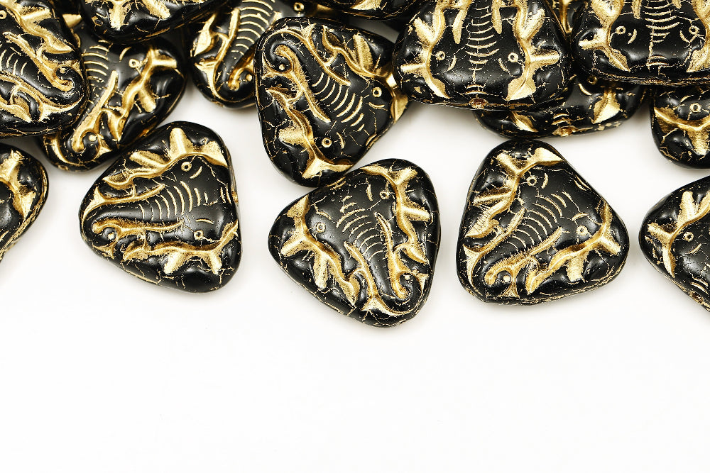 Elephant 19×21mm Jet With Gold 1-Hole Czech Beads