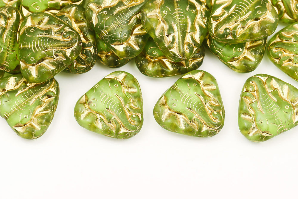 Elephant 19×21mm Olivine With Gold 1-Hole Czech Beads
