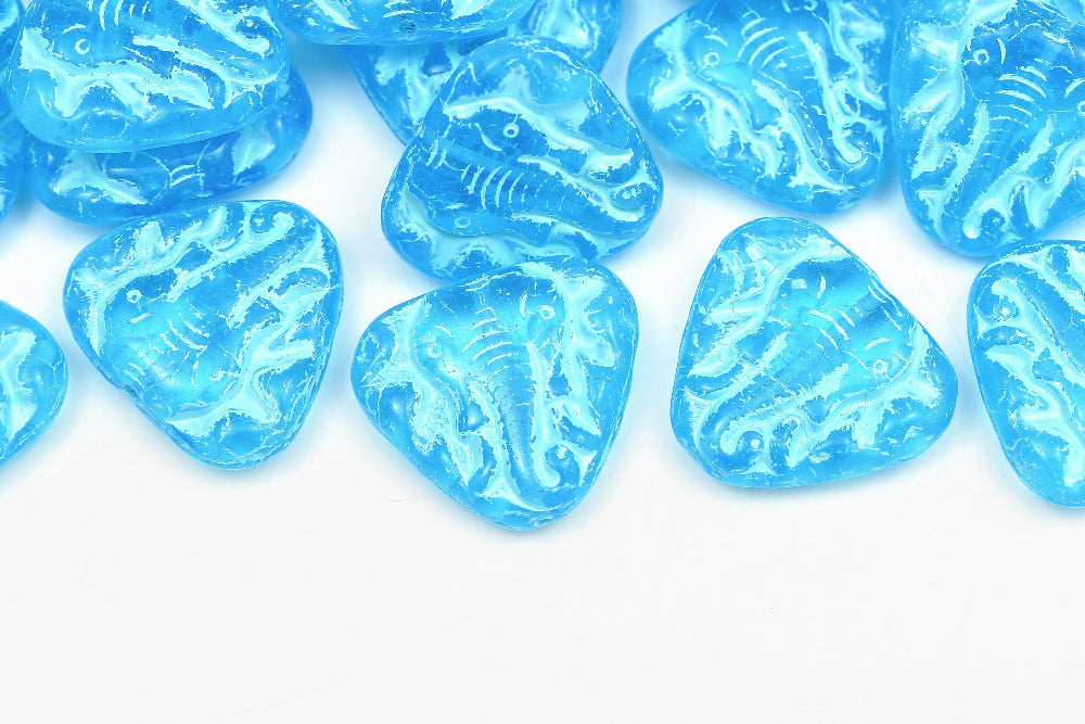 Elephant 19×21mm Aquamarine With Blue 1-Hole Czech Beads