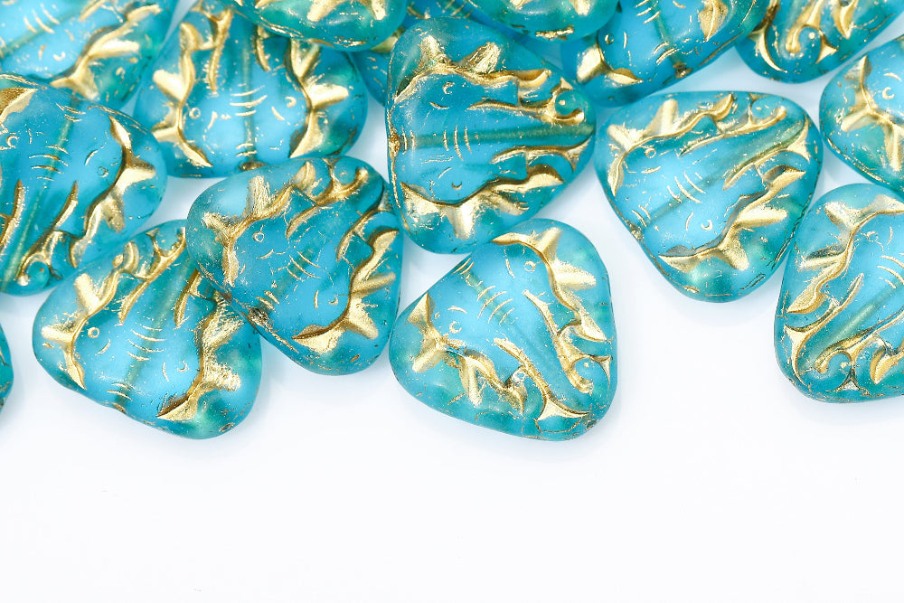 Elephant 19×21mm Aquamarine with Gold Matt 1-Hole Czech Beads