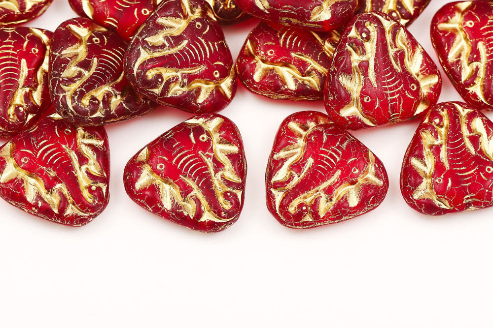 Elephant 19×21mm Ruby With Gold Matt 1-Hole Czech Beads
