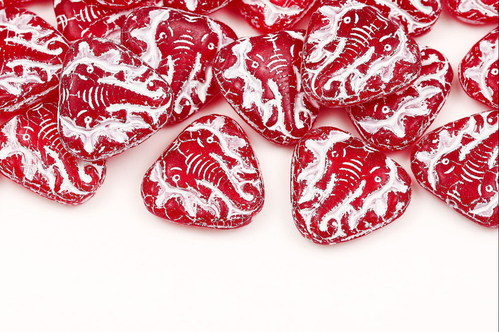 Elephant 19×21mm Transparent Ruby With White Matt 1-Hole Czech Beads