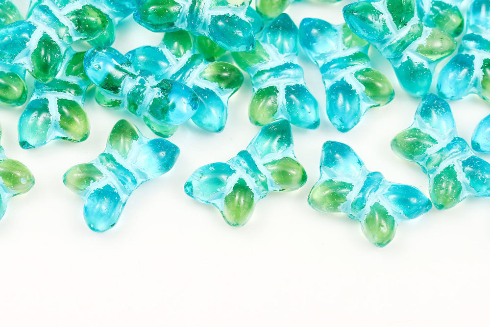 Butterfly 20×12mm Crystal Green Blue Mixed With Blue 1-Hole Czech Beads