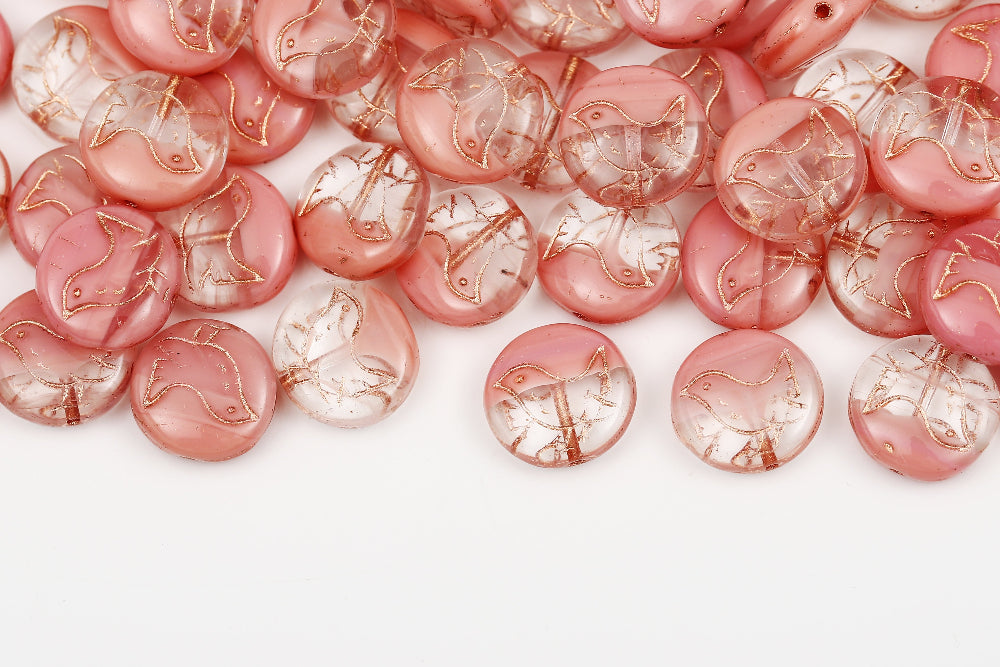 Bird 11mm Crystal Rose Mixed With Copper 1-Hole Czech Beads