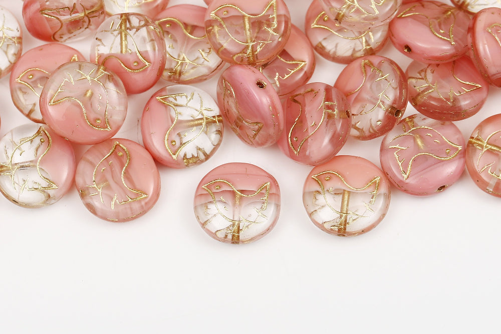 Bird 11mm Crystal Rose Mixed With Gold 1-Hole Czech Beads
