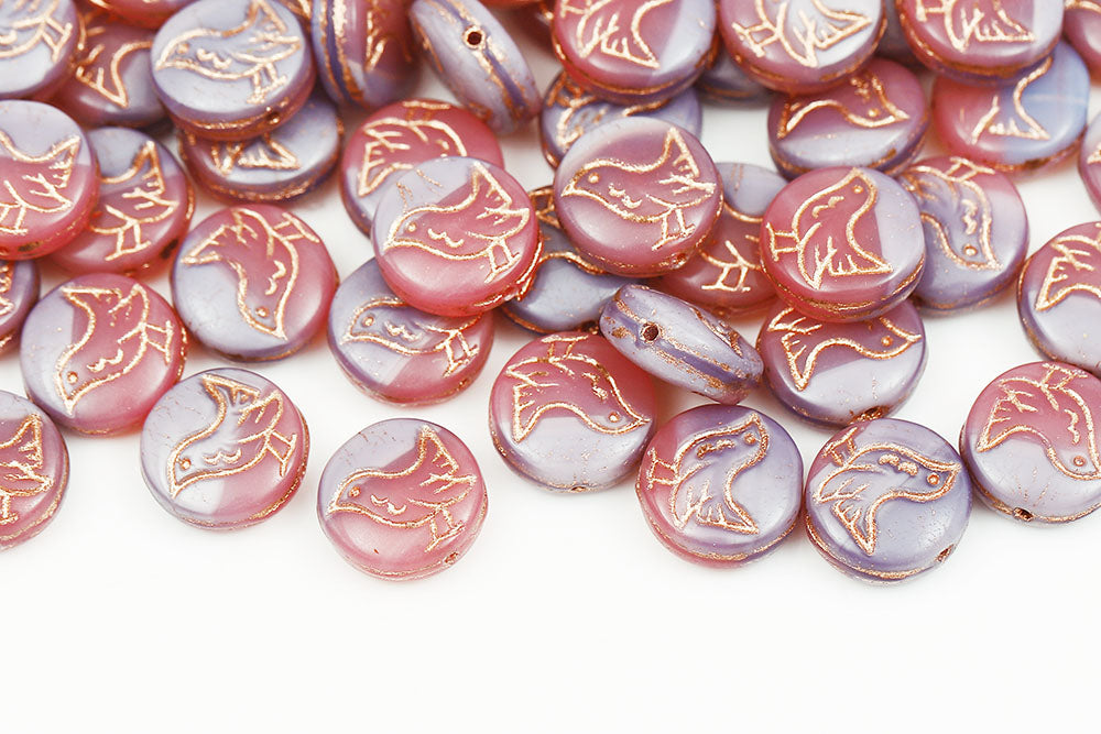 Bird 11mm Purple Peach Mixed With Copper 1-Hole Czech Beads