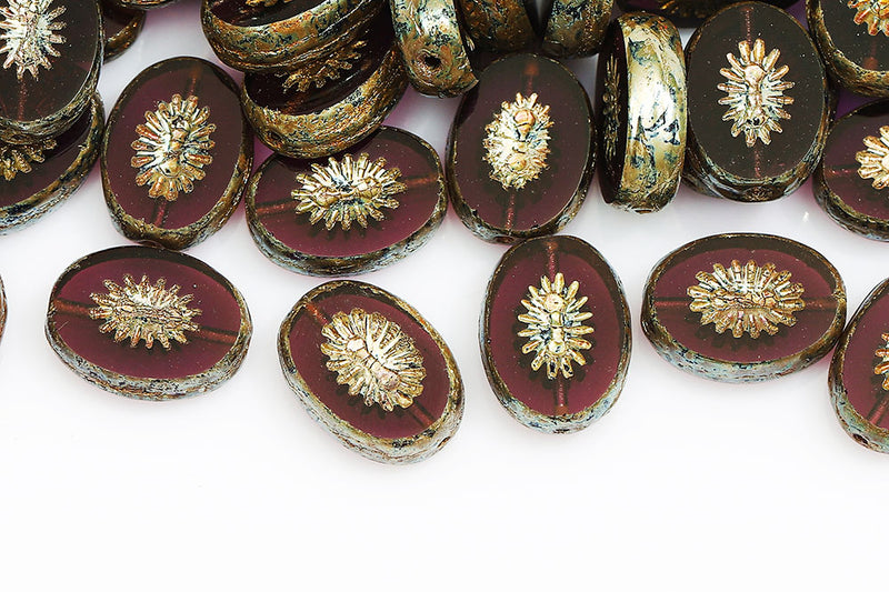 Kiwi 14×10mm Dark Amethyst Picasso 1-Hole Czech Beads