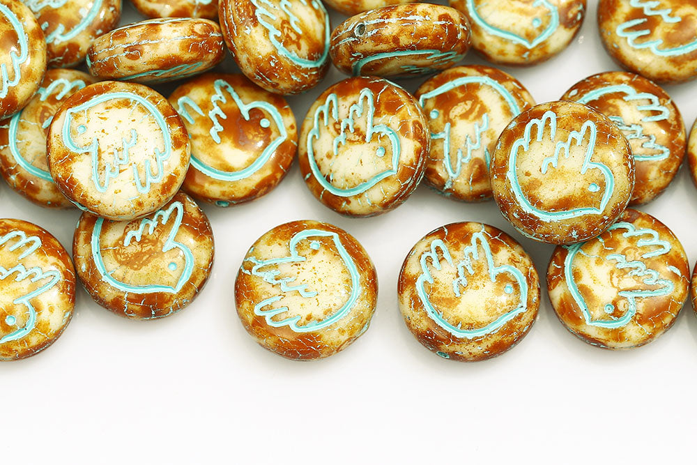 Dove 14mm Chalk Travertin With Blue 1-Hole Czech Beads