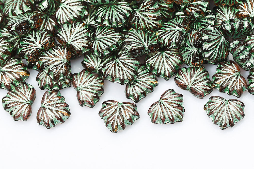 Maple Leaves 13×11mm Amethyst With Green 1-Hole Czech Beads