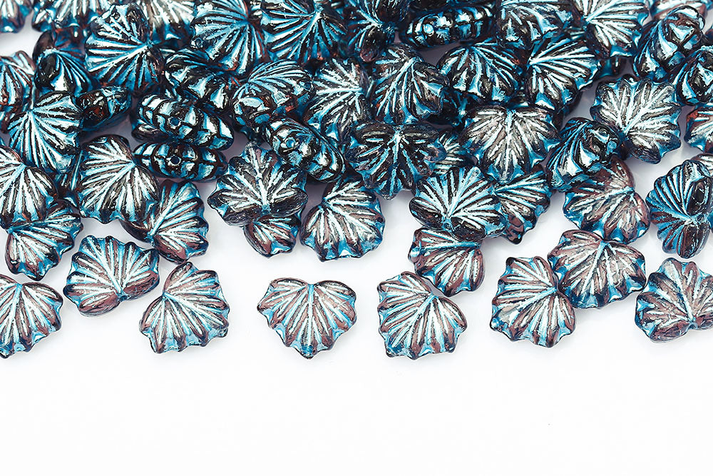 Maple Leaves 13×11mm Amethyst With Blue 1-Hole Czech Beads