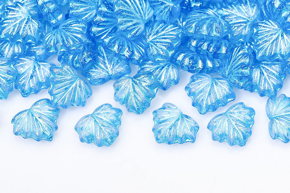 Maple Leaves 13×11mm Sapphire With Blue 1-Hole Czech Beads
