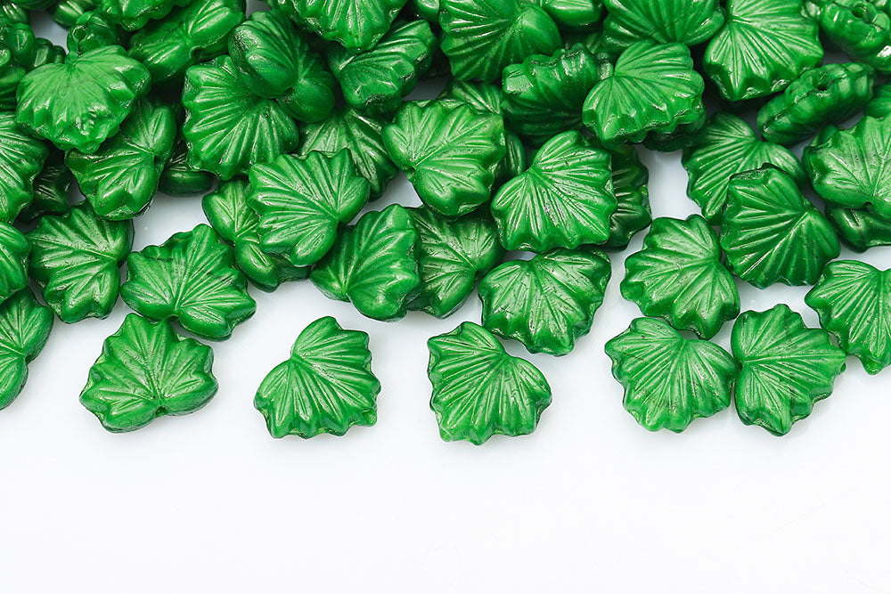 Maple Leaves 13×11mm Silk Dark Green 1-Hole Czech Beads
