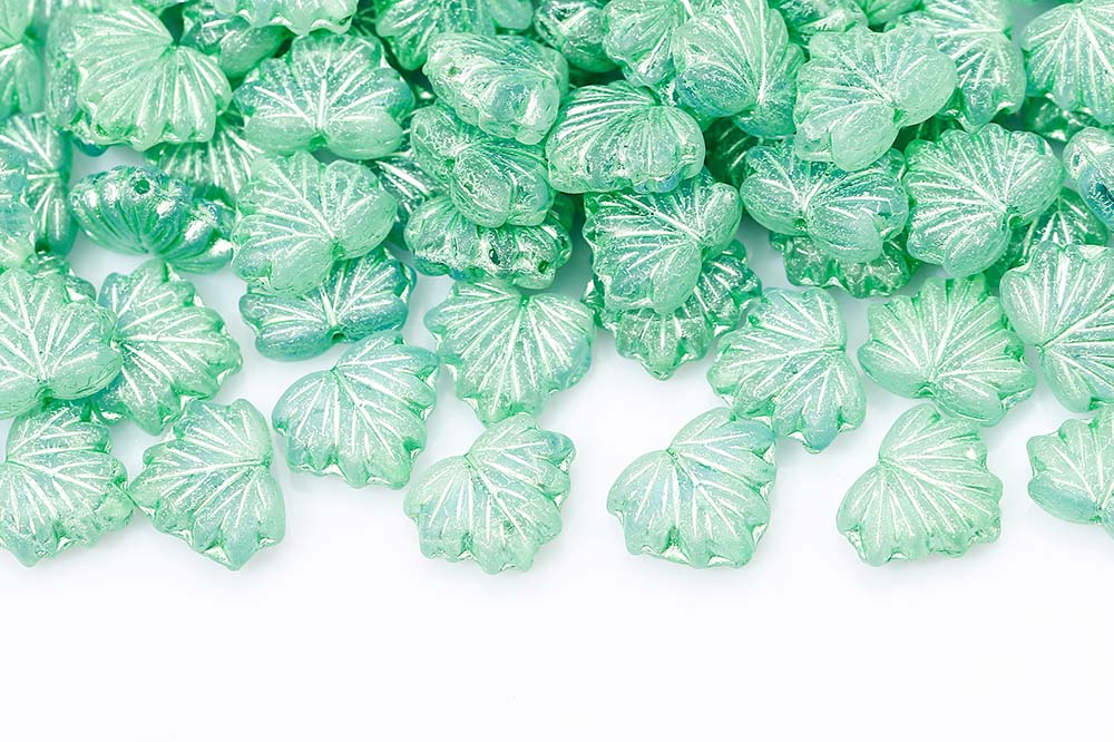 Maple Leaves 13×11mm Crystal Sapphire Mix With Green 1-Hole Czech Beads
