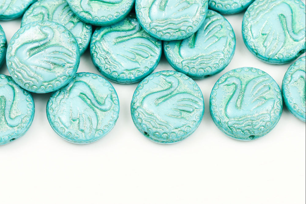Swan 18mm Silk Egg Blue With Metallic Green 1-Hole Czech Beads