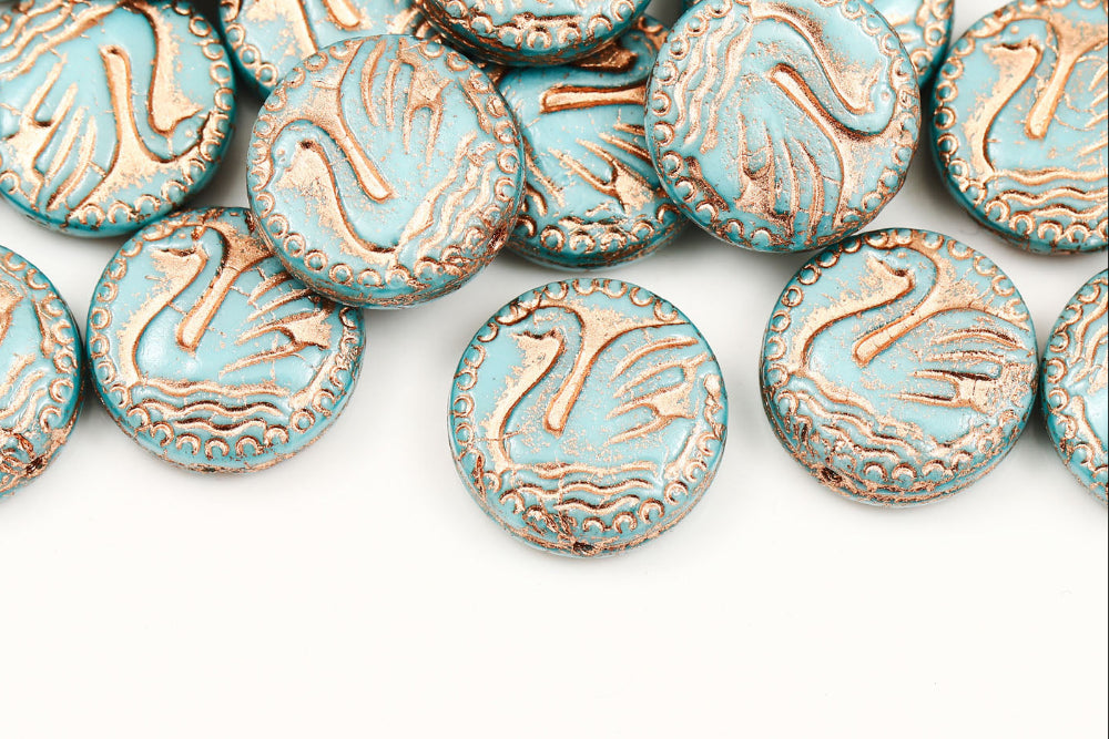 Swan 18mm Silk Egg Blue With Copper 1-Hole Czech Beads