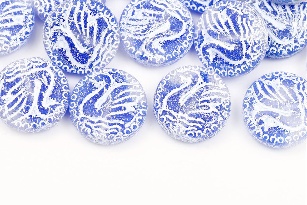 Swan 18mm Translucent Blue Mixed With White Matt 1-Hole Czech Beads