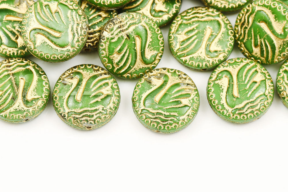 Swan 18mm Crystal Verdant Mixed With Gold 1-Hole Czech Beads